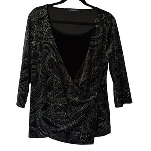 Notations Top Womens 1X Black Silver‎ Sparkly Side Wrap Whimsigoth Fairy Velvet